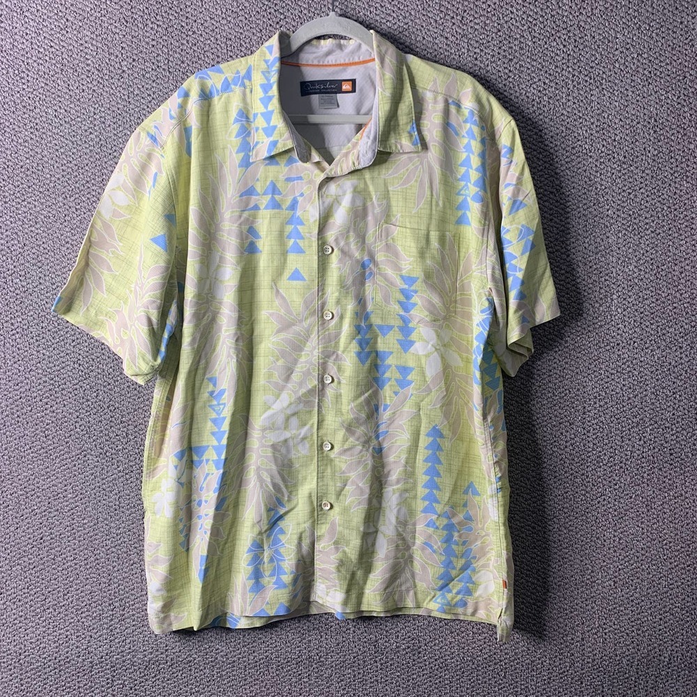 Hurley Mens Shirt XXL Blue Yellow Beige Geometric Waterman Collection‎ Travel